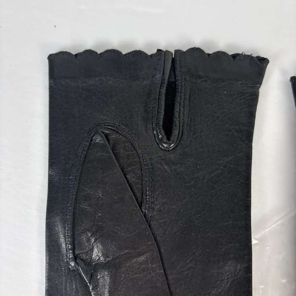 Duchess Leather Gloves Size 7 Black Made in Italy Wrist Length